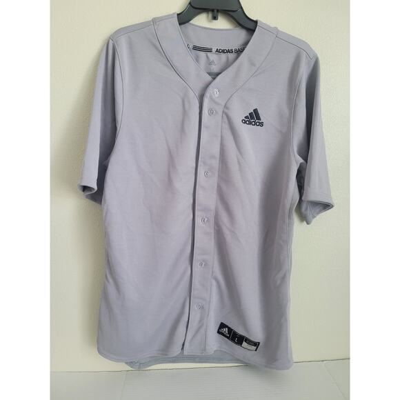 Adidas Baseball Men's Shirt Gray Size L Short‎ Sleeve Button Up Logo Polyester - Picture 1 of 8